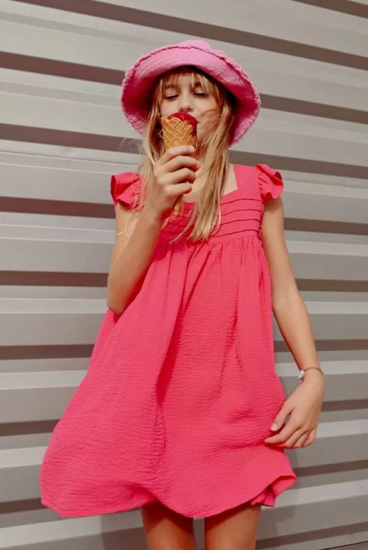 square neck dress- fuchsia
