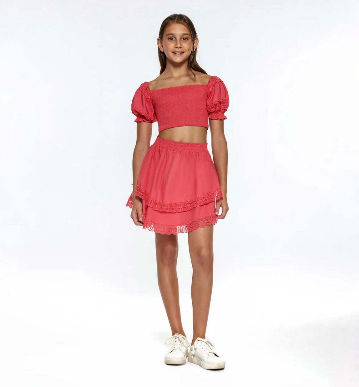 simone skirt set- sunset coral