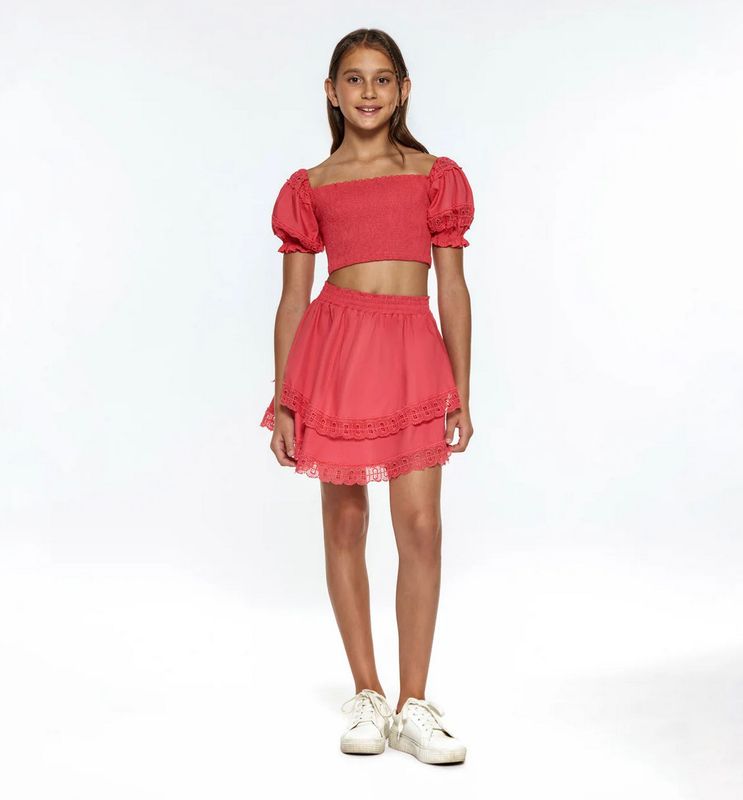 simone skirt set- sunset coral