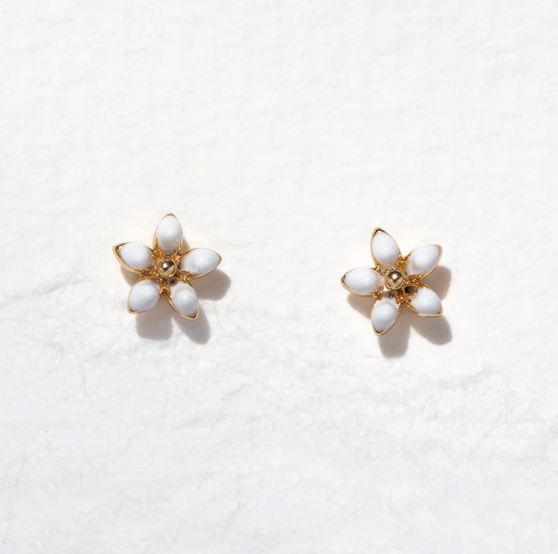 white enamel flower studs