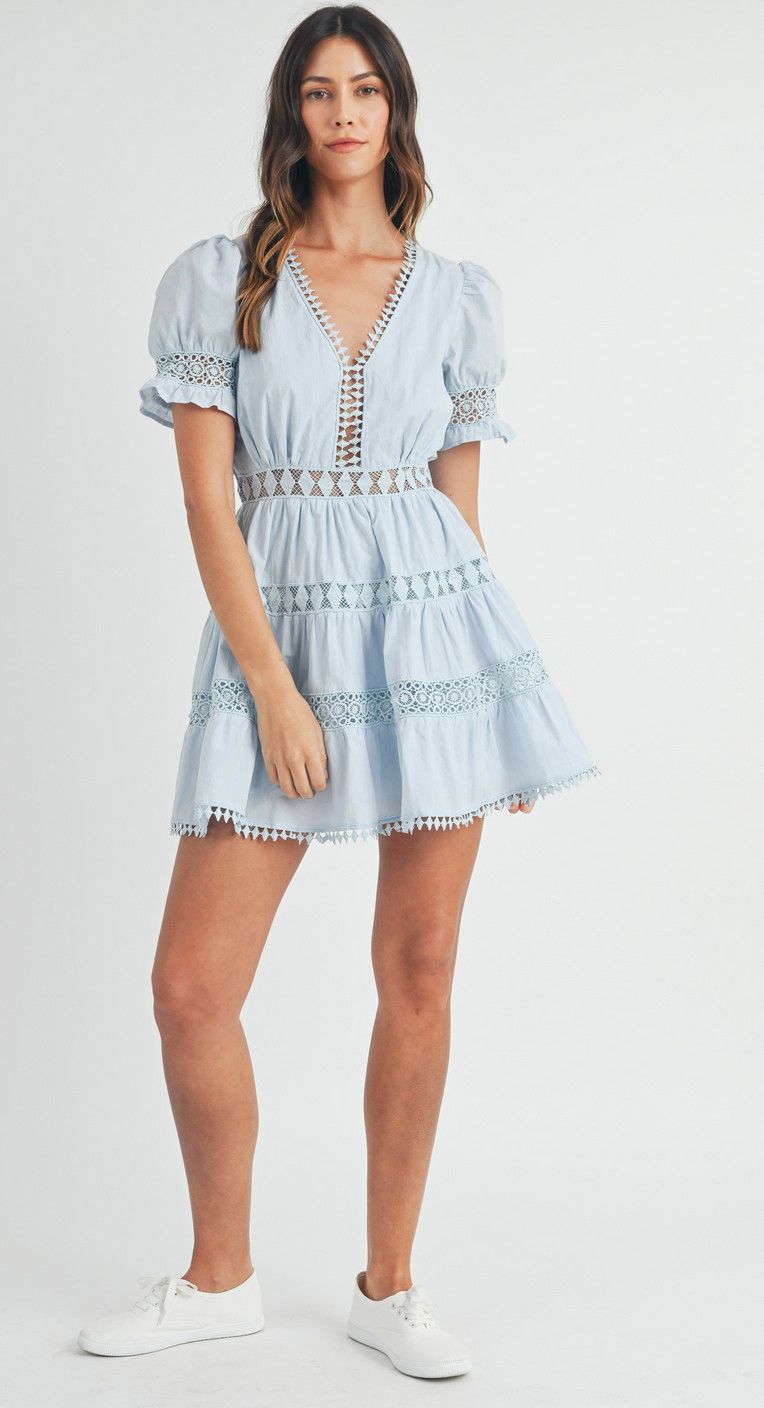 Rey lace mini dress- lt blue