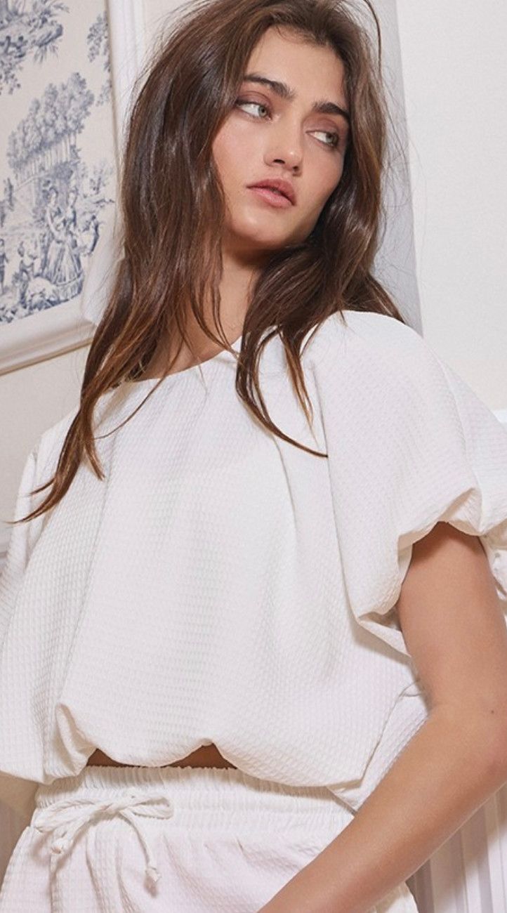 bubble crop top- ivory