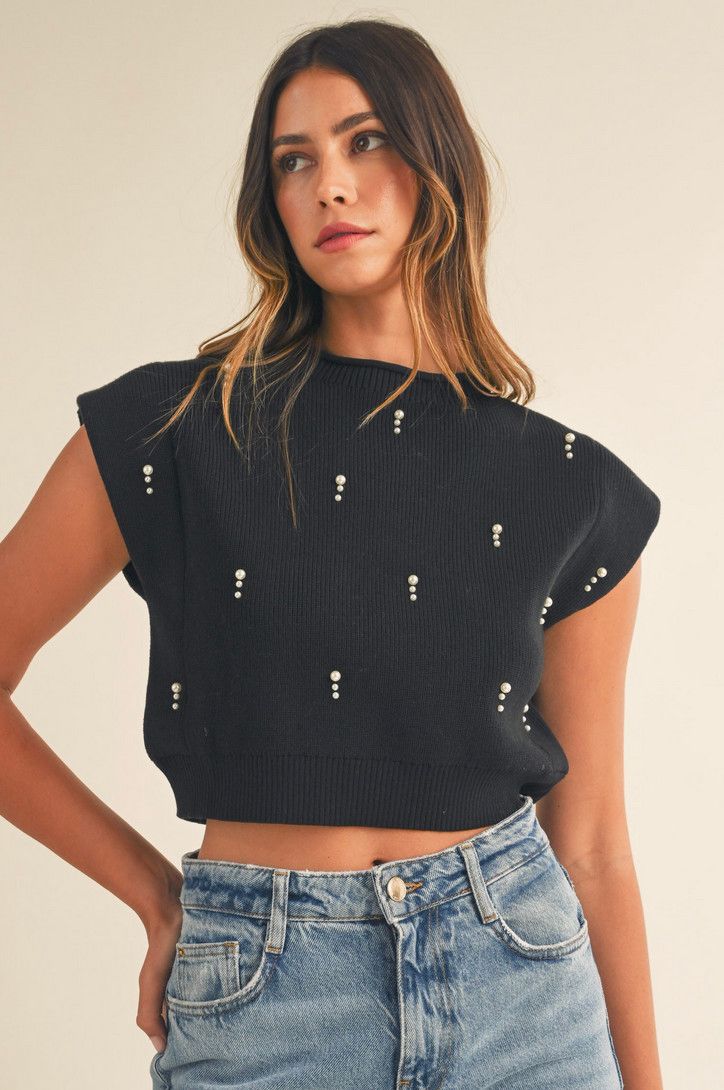pearl sweater top- black