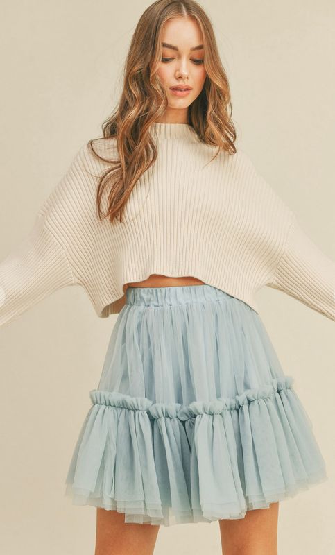 tulle mini skirt- dusty blue