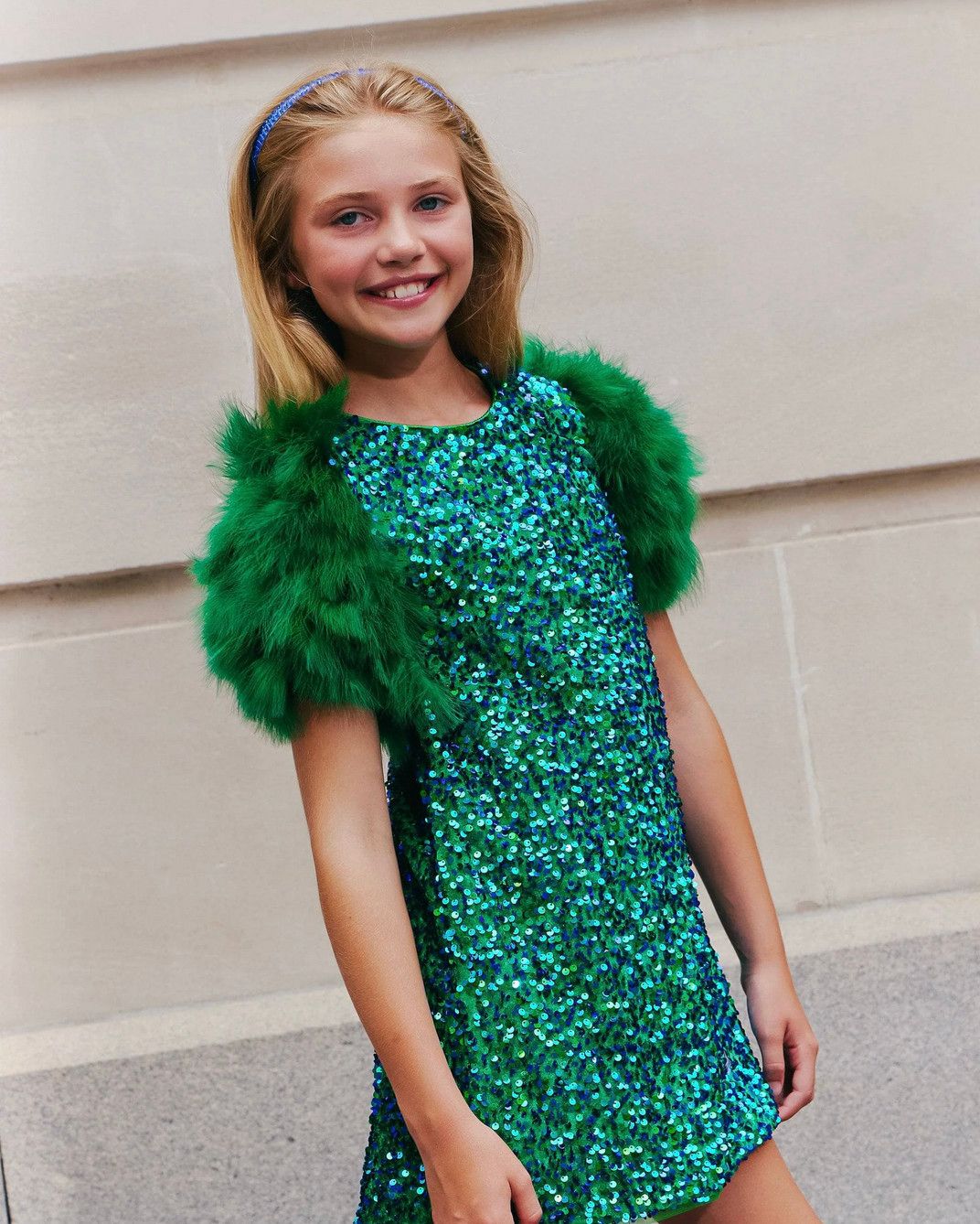 jade feather party dress