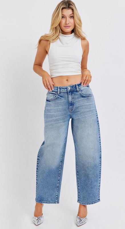 barrel leg denim
