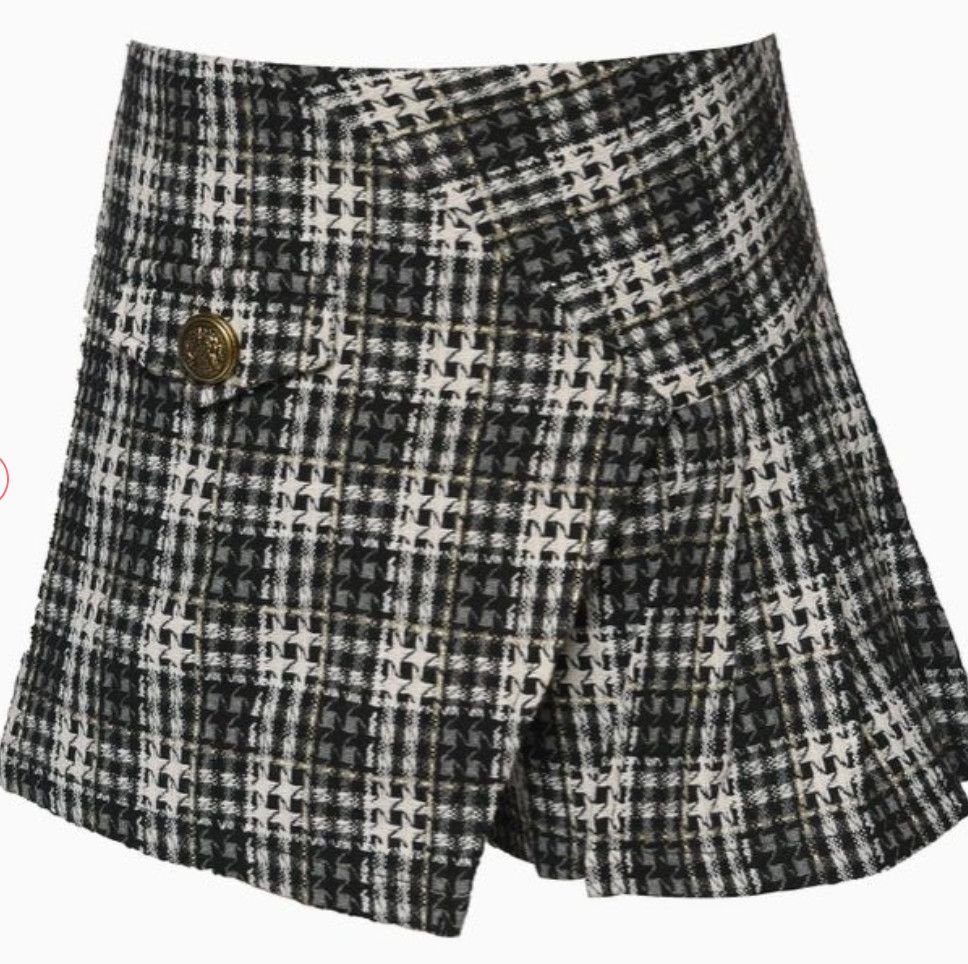 plaid tweed skort- black