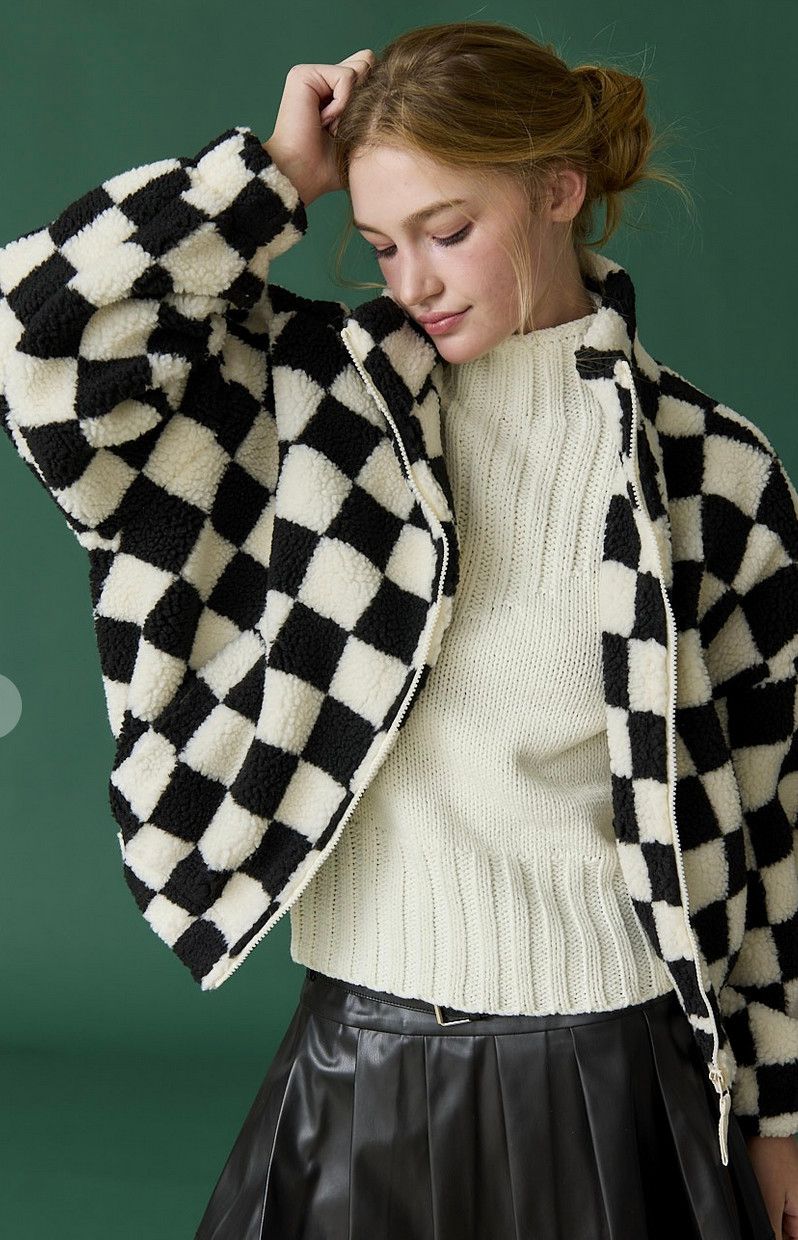 alayna check jacket- black