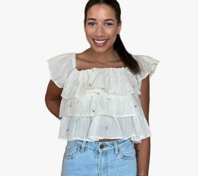 flowers tiered top- ivory