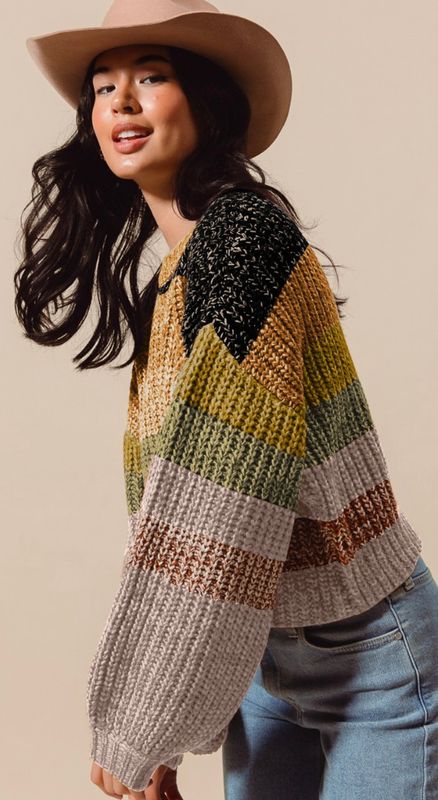 multi stripe crop sweater