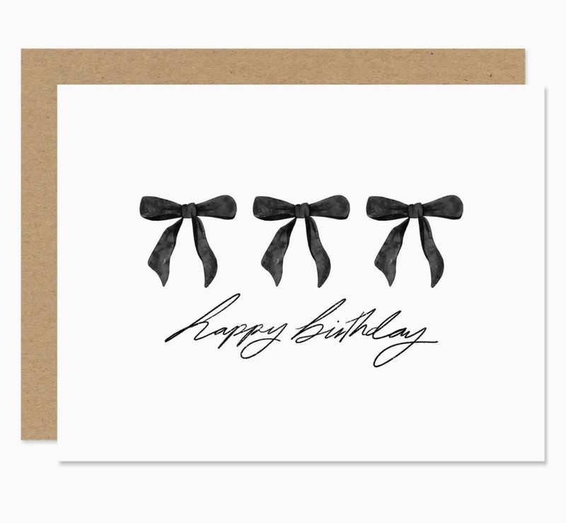 happy birthday bow card- black