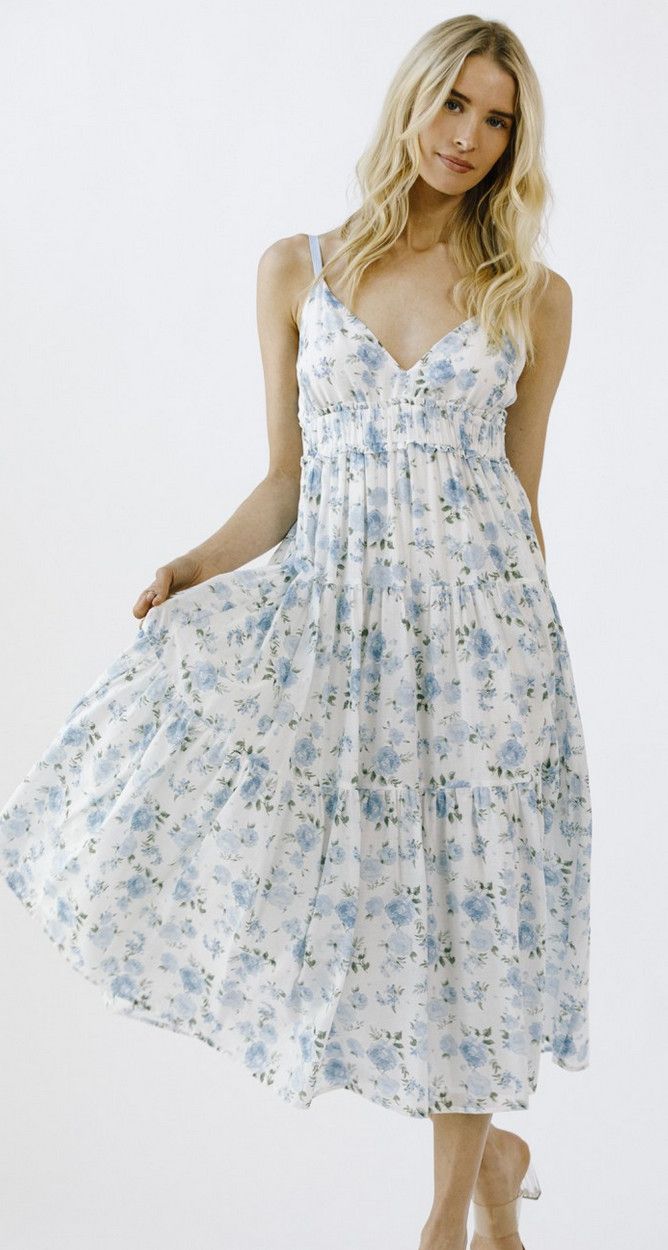 blue rose floral maxi
