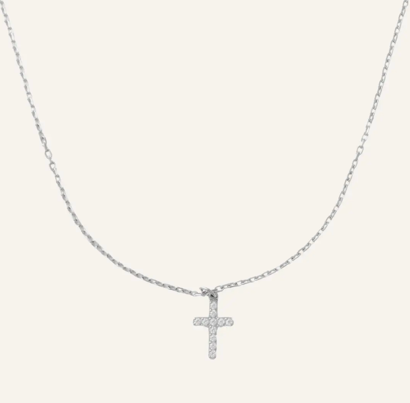 silver crystal cross necklace