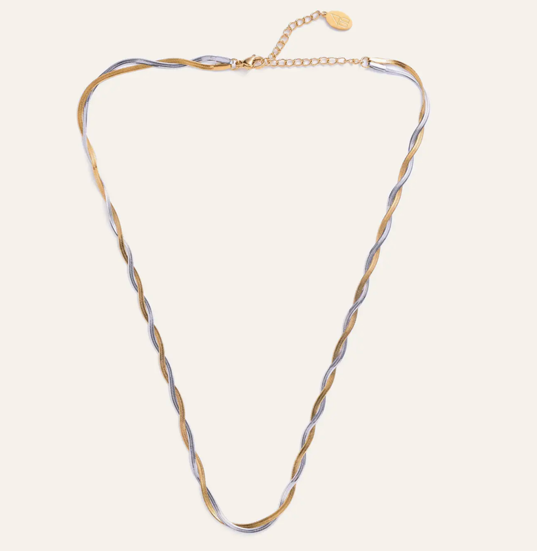 mixed metal herringbone necklace