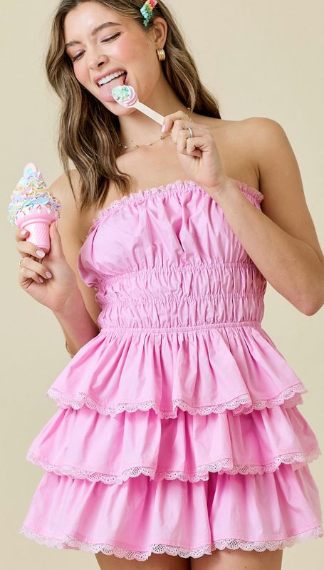 tiered lace ruffle dress