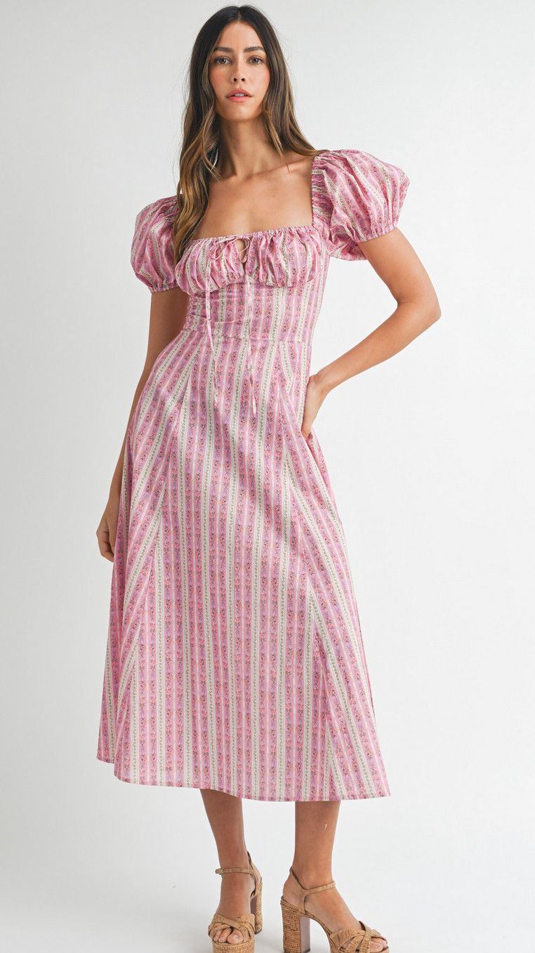 alexa floral stripe midi dress