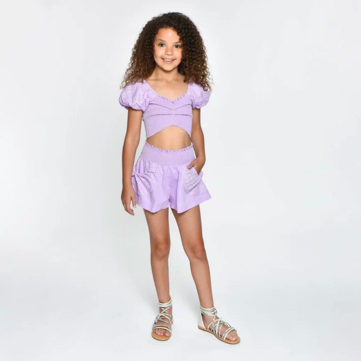 enzo short set- lilac lilies