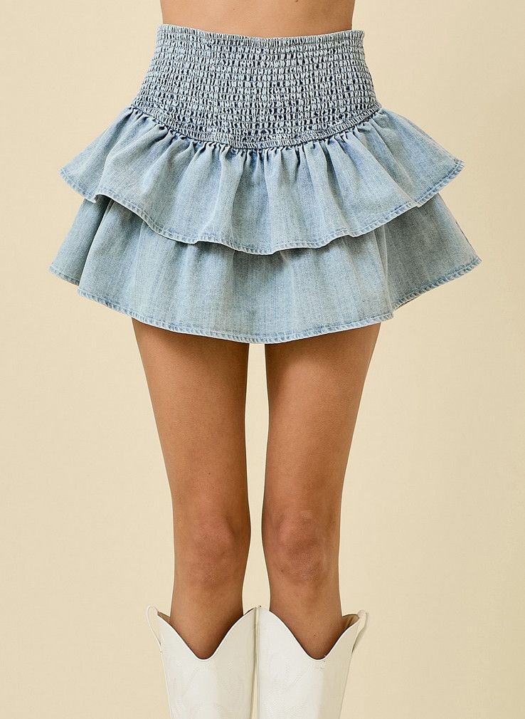 ruffle denim skort