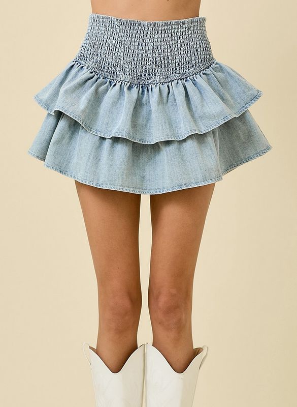 ruffle denim skort