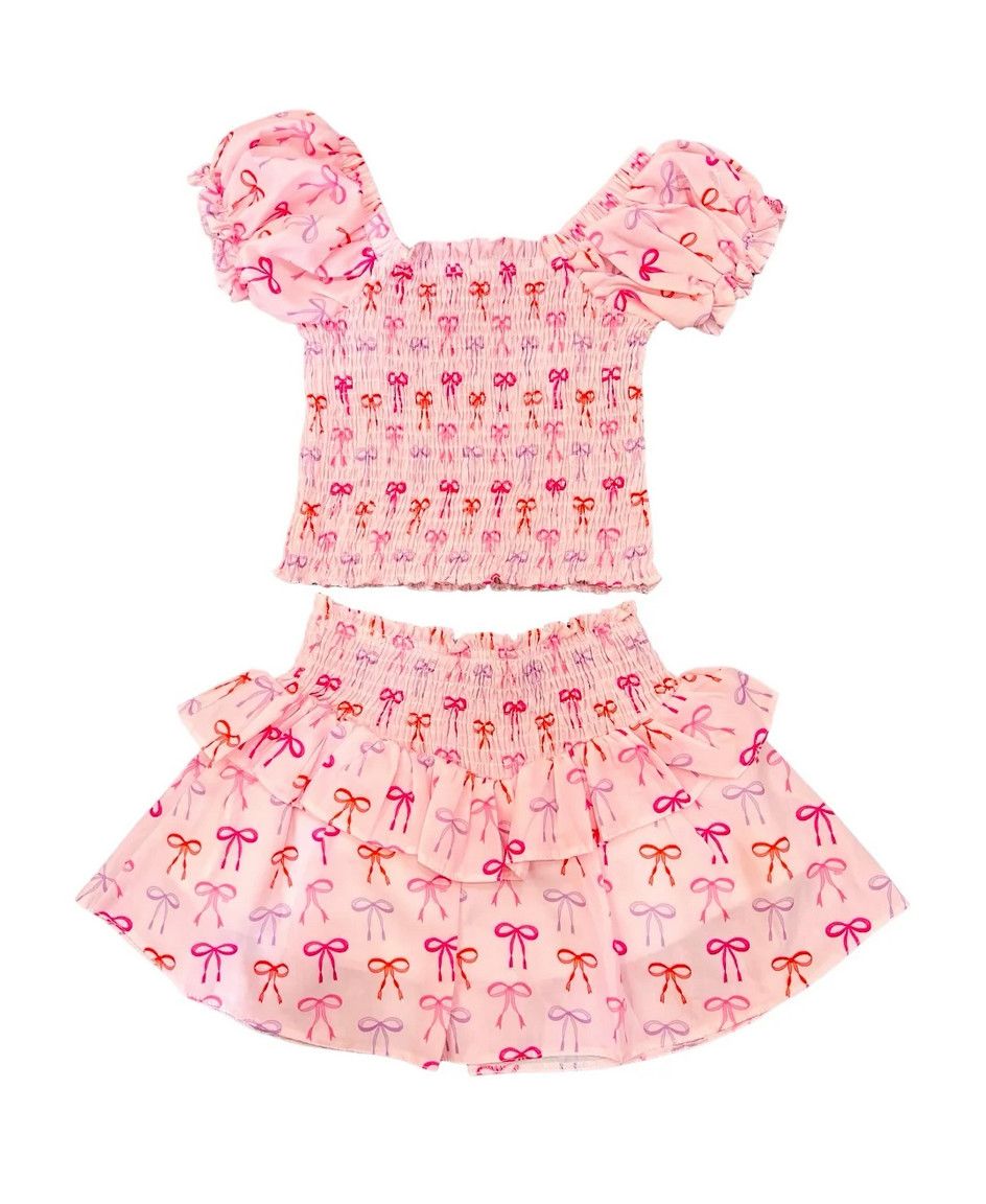 bow print skirt set