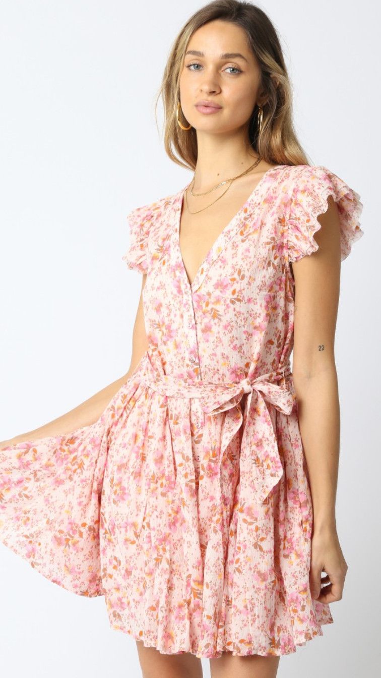 Ellis floral dress- cream/pink