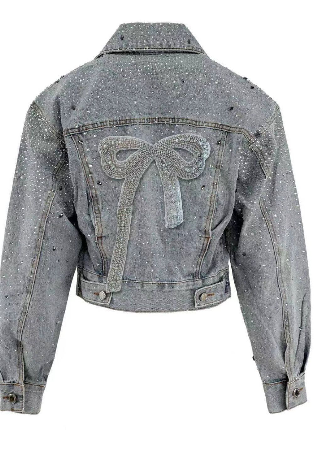 crystal bow denim jacket