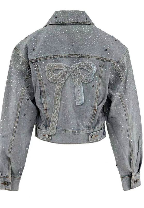 crystal bow denim jacket