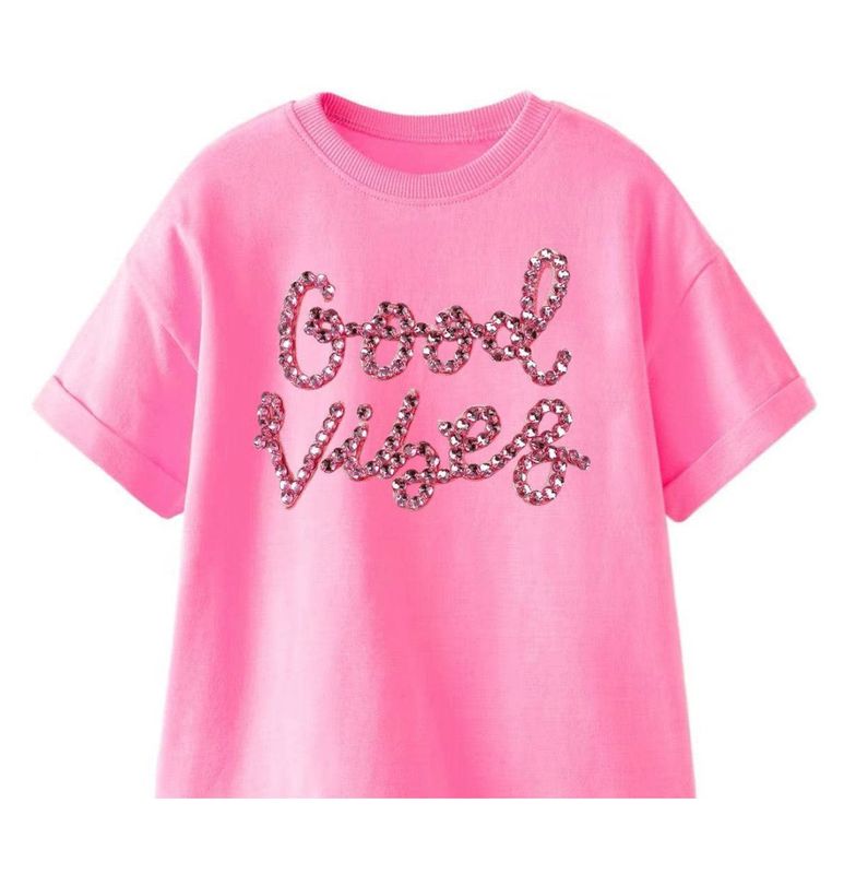 good vibes crystal tee- pink