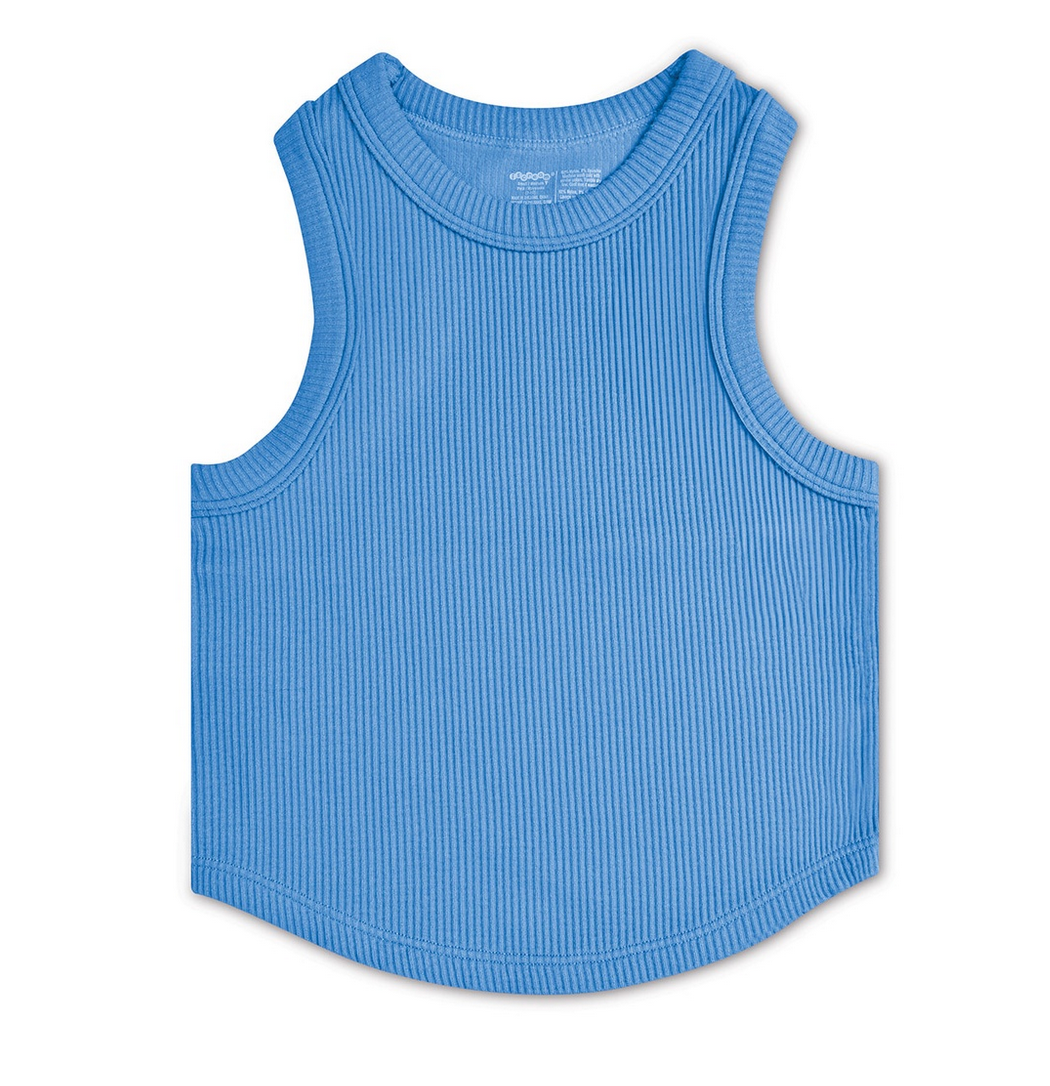 cropped ribbed tank, Color: bright blue, Size: S/M (7-10)