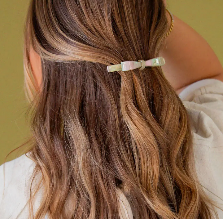 green opal bow barrette