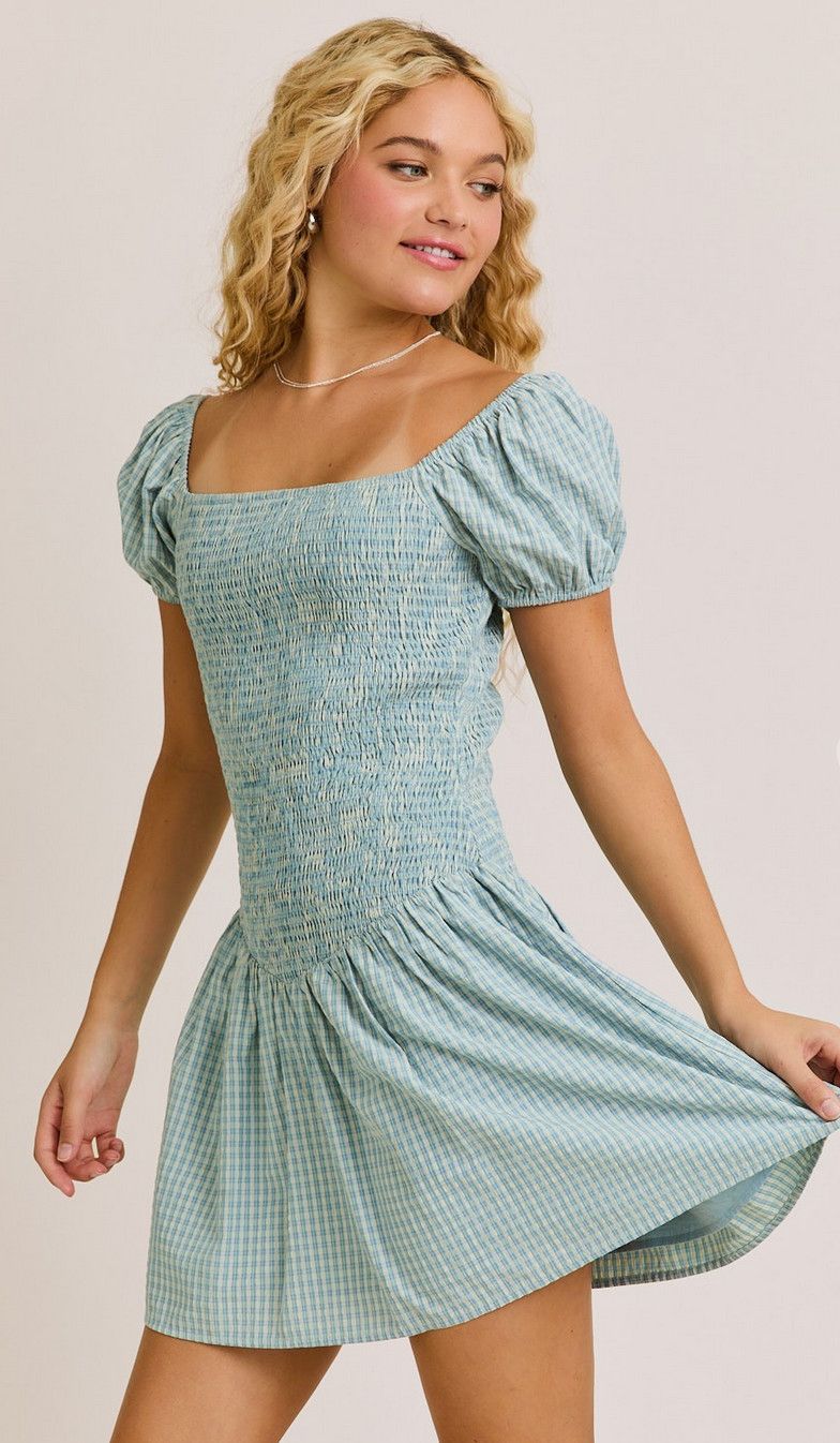parker puff slv mini dress- blue