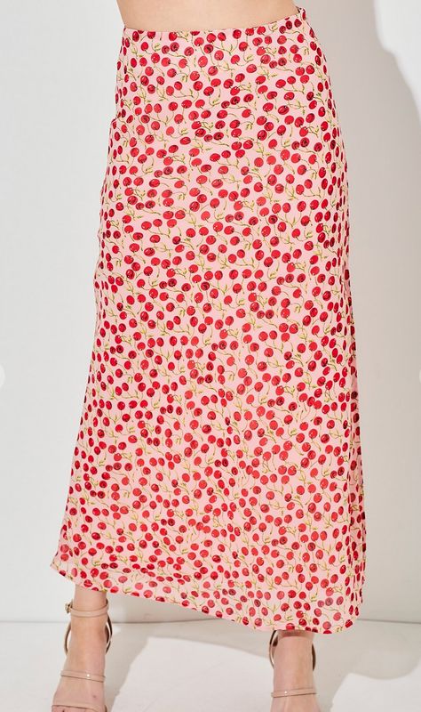 cherry print maxi skirt- pink