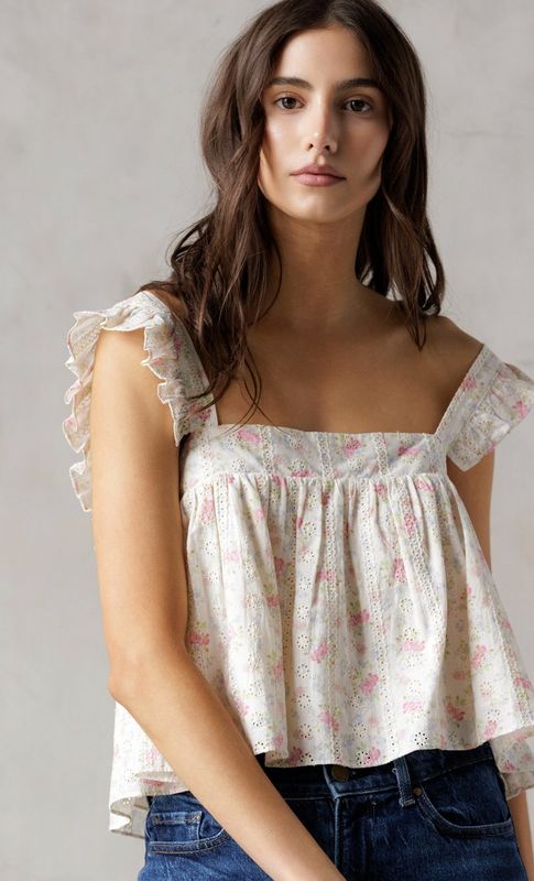 sloan floral bow top- pink /cream
