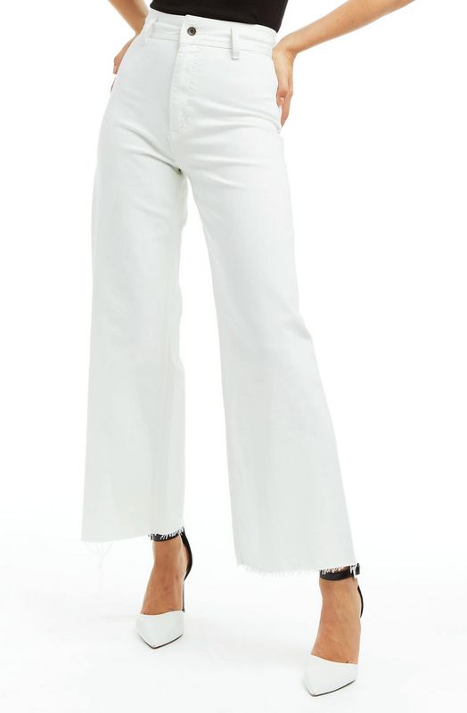 high rise raw hem jean- white