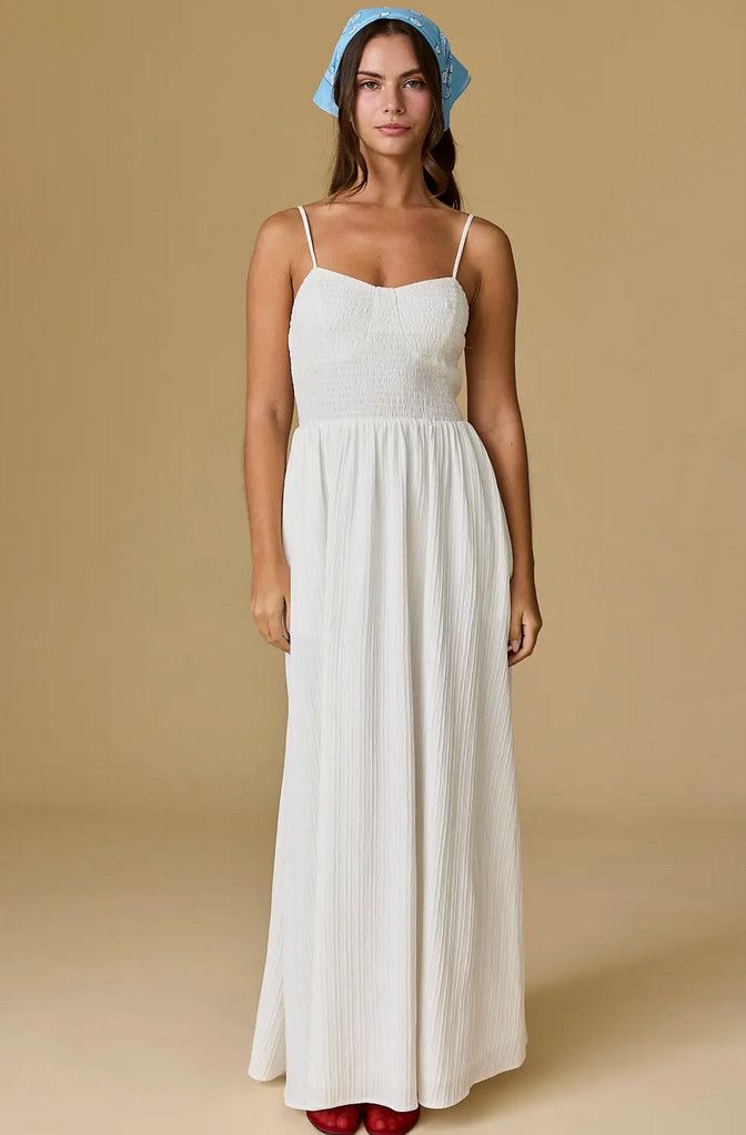 kylie smocked maxi dresss- white