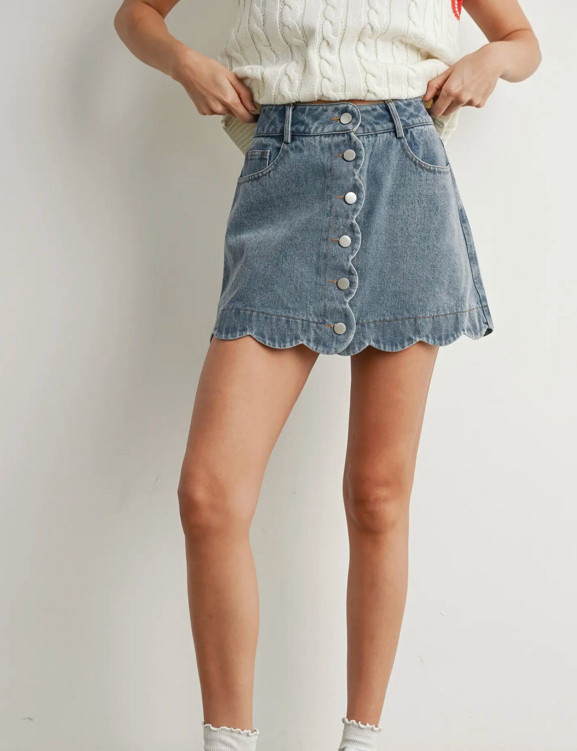 scallop denim skirt