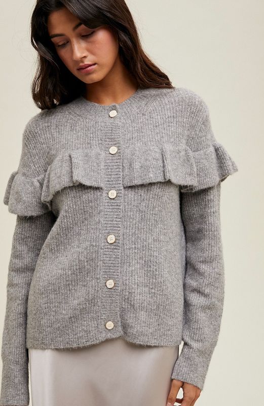 soft ruffle cardigan- grey