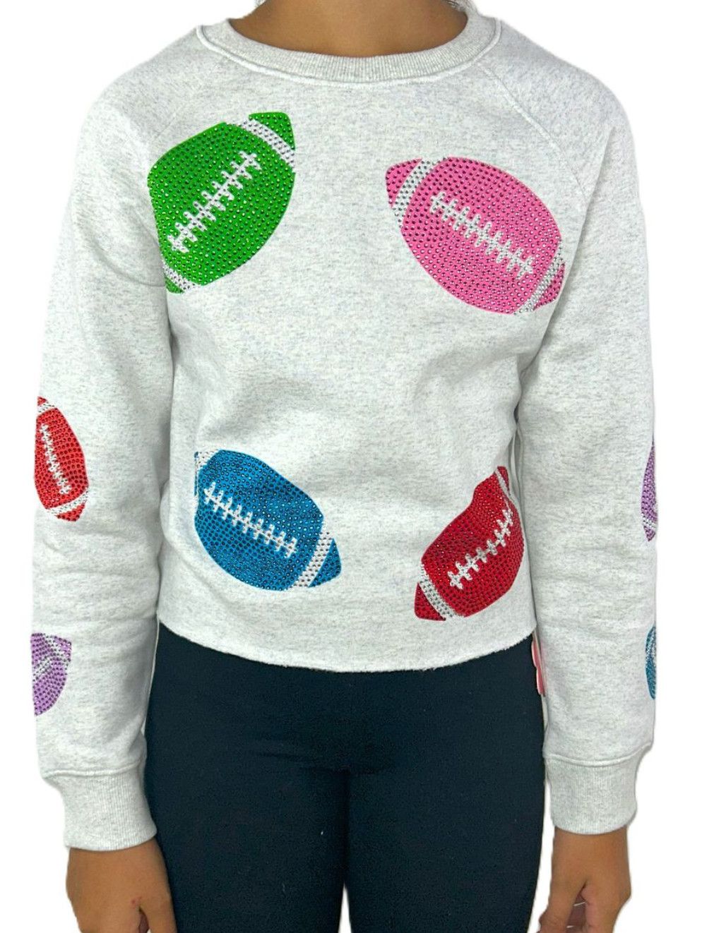 rhinestone footballs sweatshirt