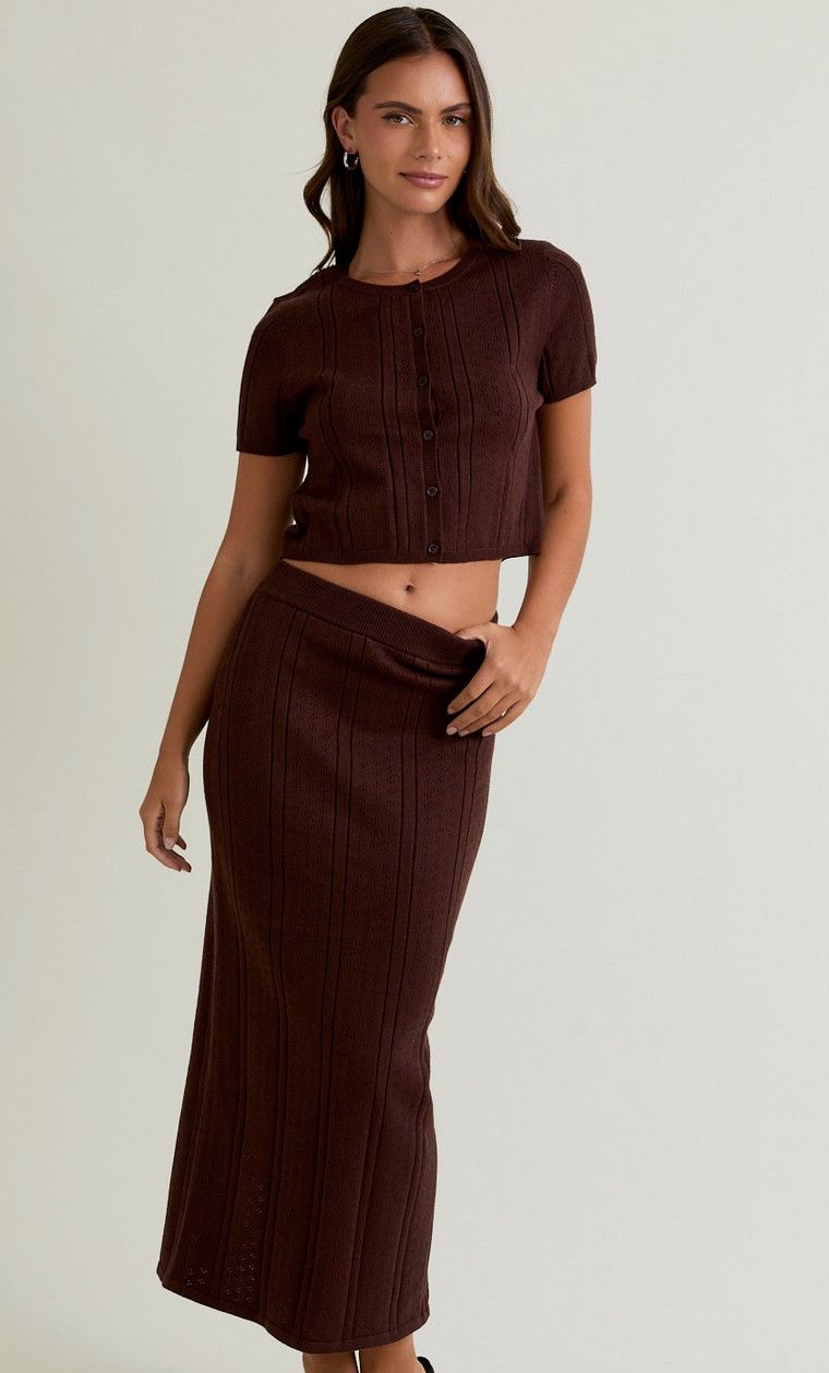 pointelle sweater set- brown