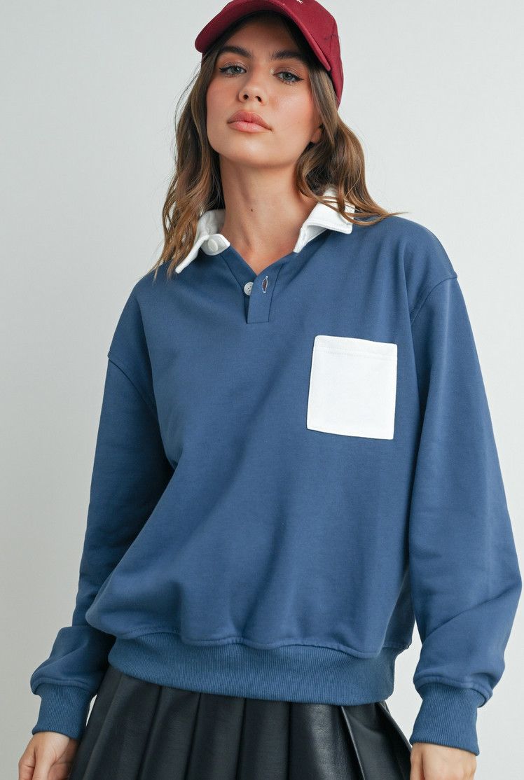 polo collar sweatshirt- navy