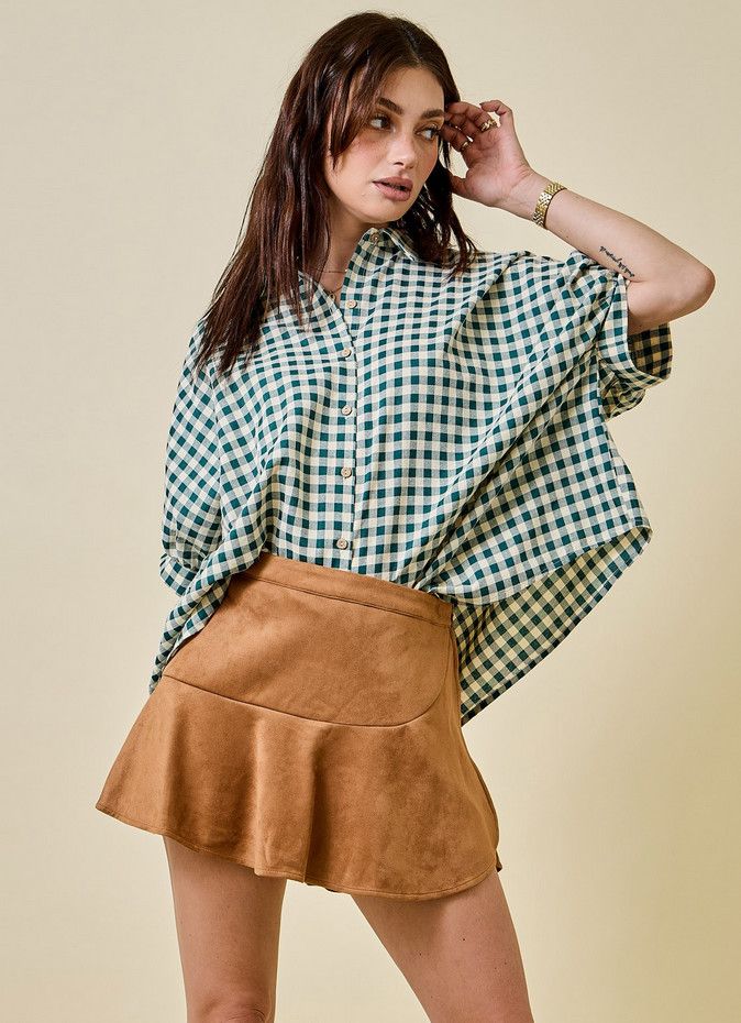 wrap front suede skort- camel