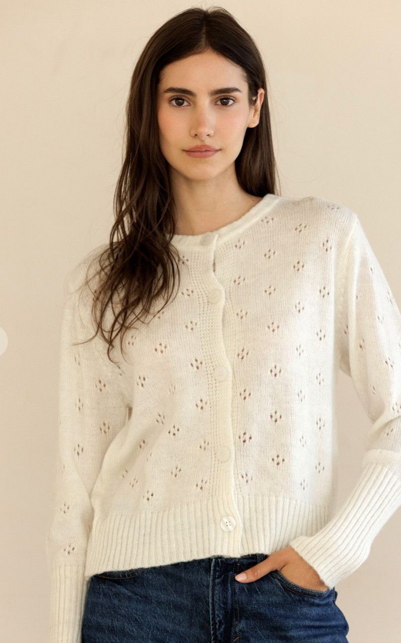 hudson eyelet cardigan- ivory