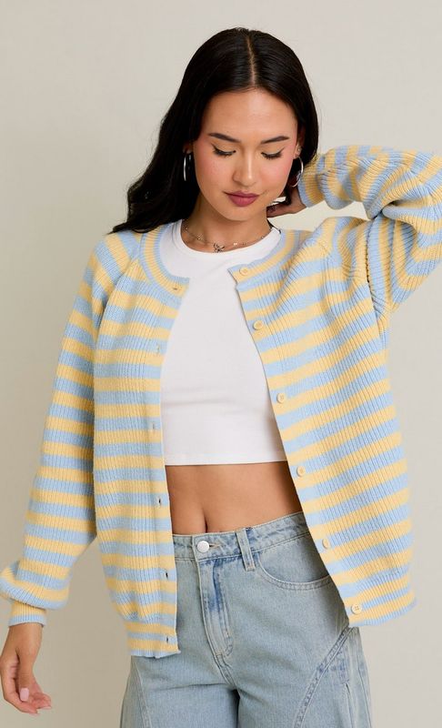 andrea stripe cardigan- blue/butter