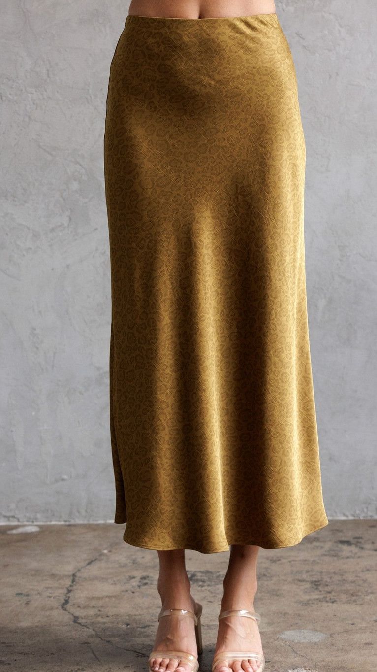 leopard jaquard maxi skirt- mustard