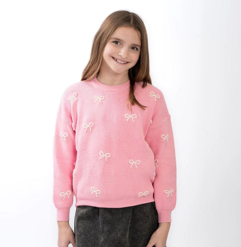 pearl bows sweater- pink