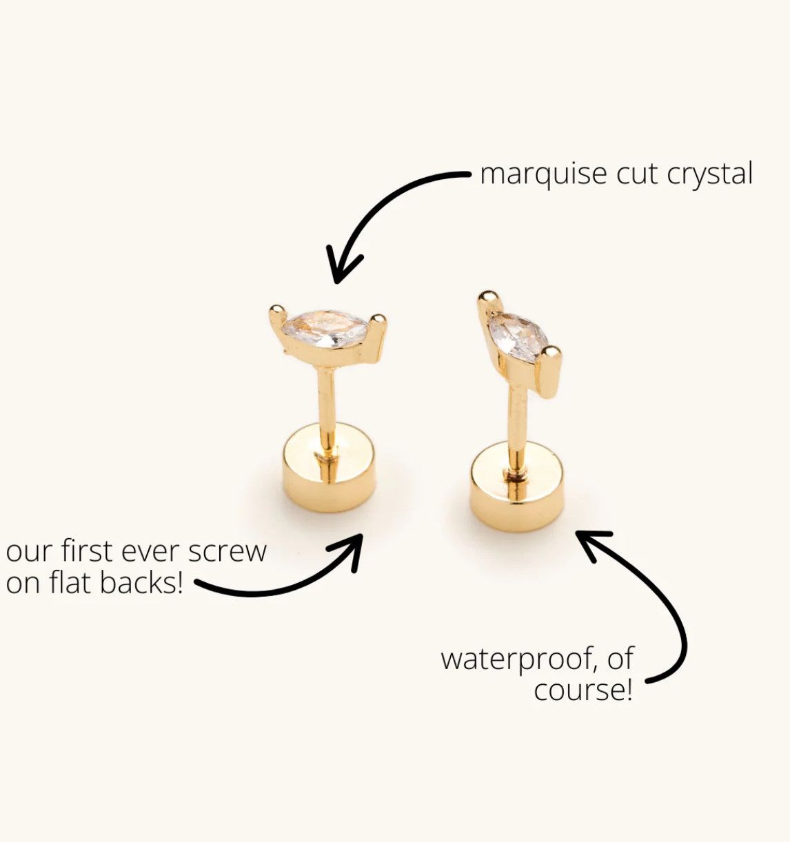 flat back gold marquise studs