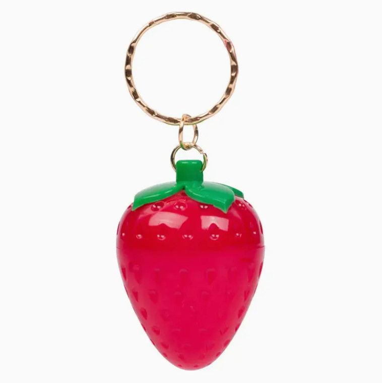 strawberry lip balm keychain