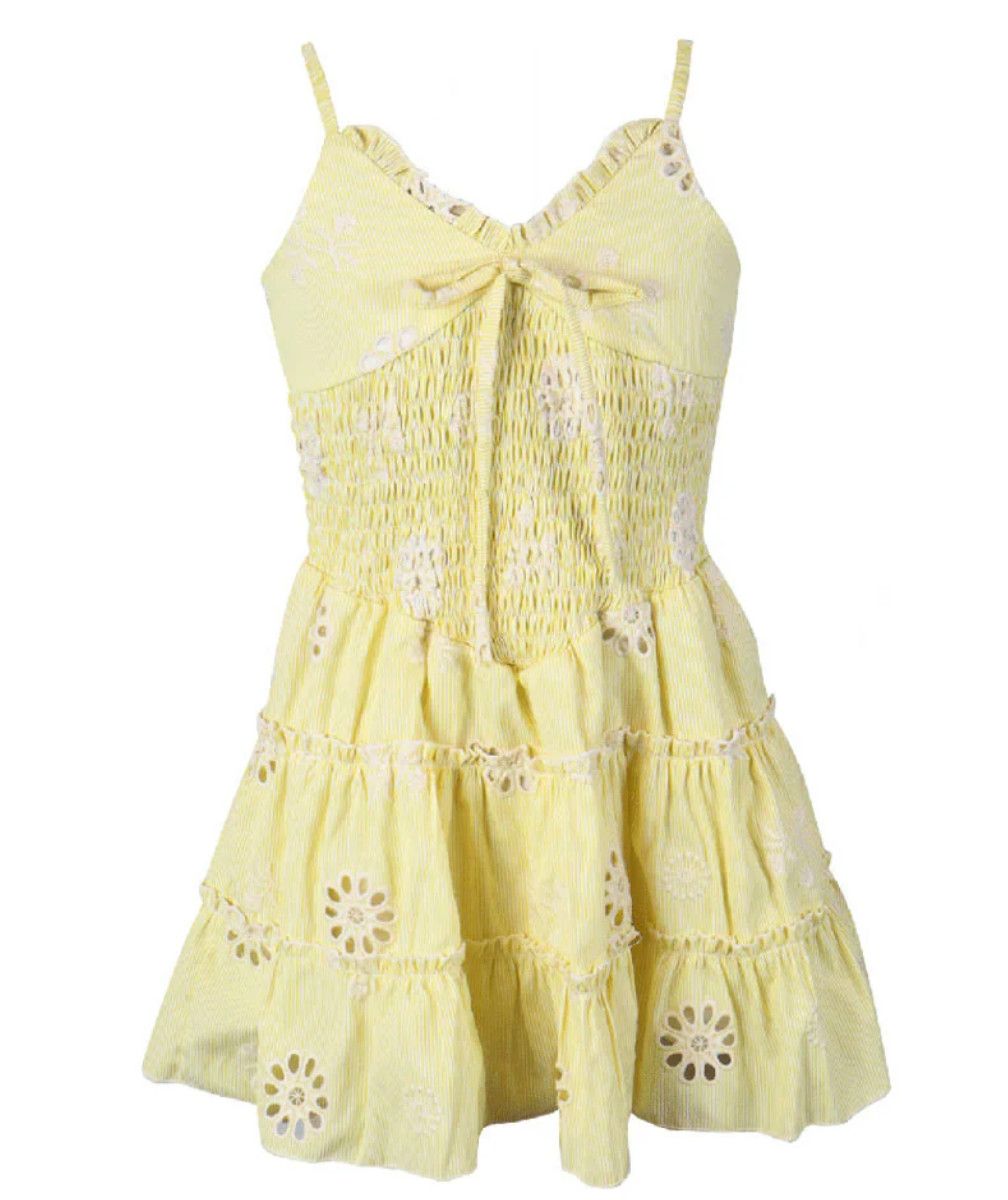 smocked eyelet mini dress- yellow
