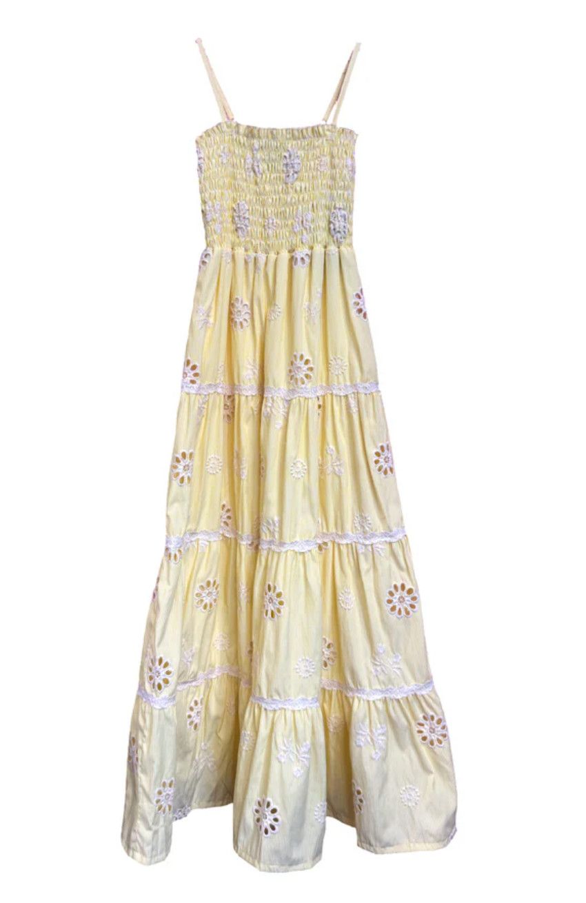 smocked eyelet maxi dress- yellow