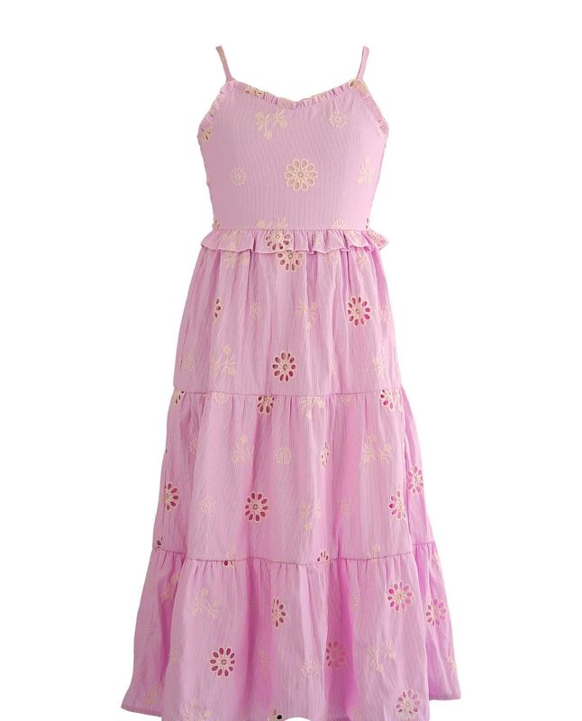 ruffle eyelet maxi dress- pink